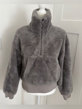 Varley Sherpa Fleece Pullover Jacket Gray Half Zip Cozy Soft Sz S Plush *Q22